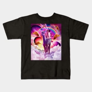 Cosmic Cat Riding Alpaca Unicorn Kids T-Shirt